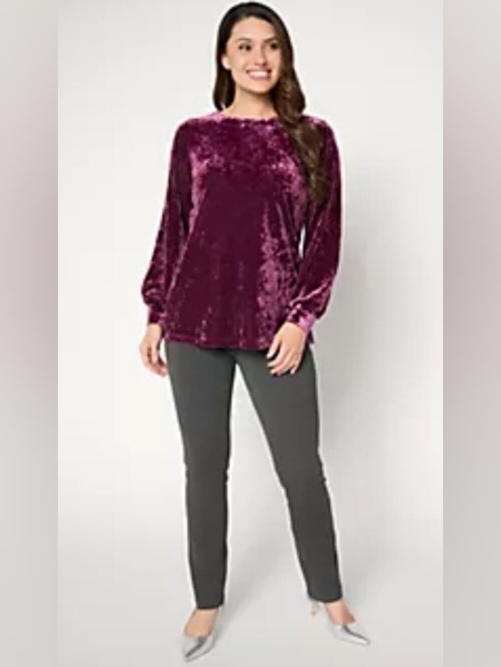 Crushed Velvet Blouson Sleeve Top New XL - Picture 3 of 3